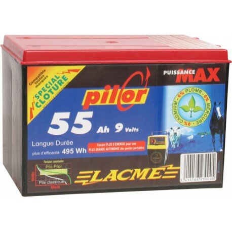 Pile "zéro mercure" PILOR 9 V / 55 Ah Lacme