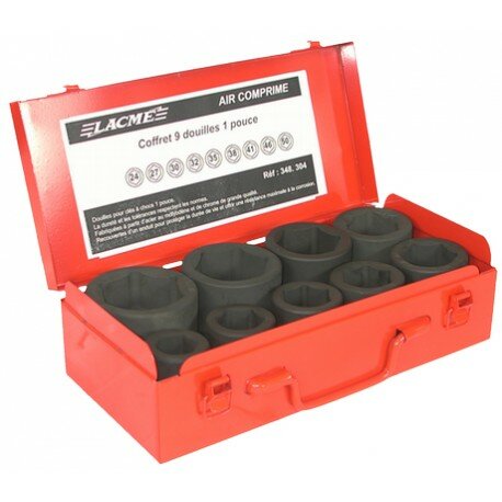 Coffret 9 douilles 1 pouce Lacme